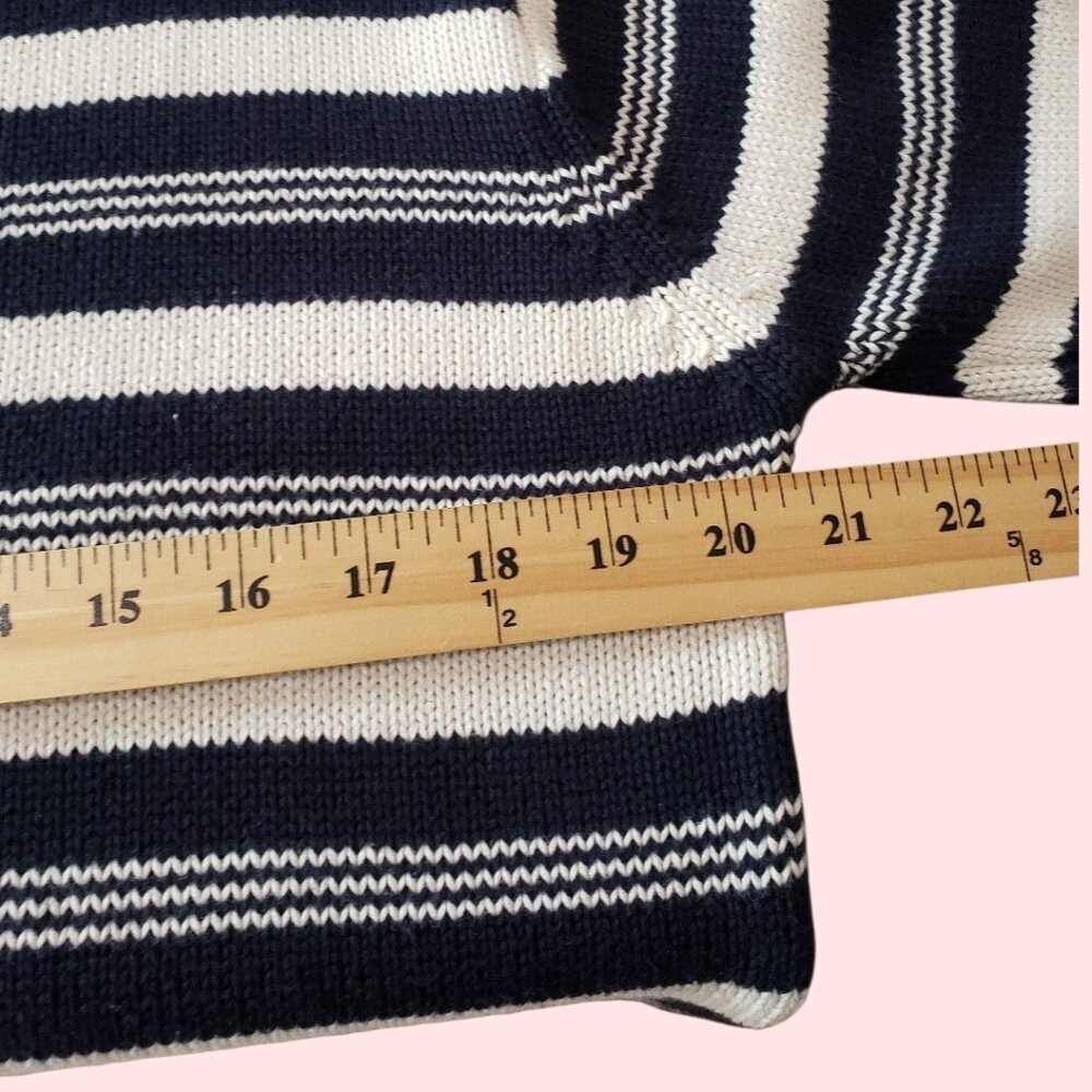 Laura Ashley Navy & White Striped Cotton Sweater Button Shoulder Womens Medium - Picture 11 of 12